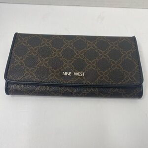 Nine West Brown and Gold Monogram Continental Clutch Wallet